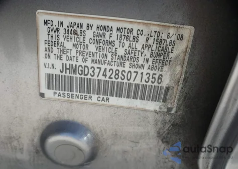 2008 Honda Fit из США, поврежденный, VIN JHMGD37428S071356